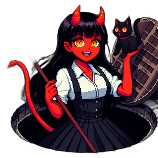 staff, creature, animal, pixel art, concept art, anime, fantasy art, red transparent PNG cut-out