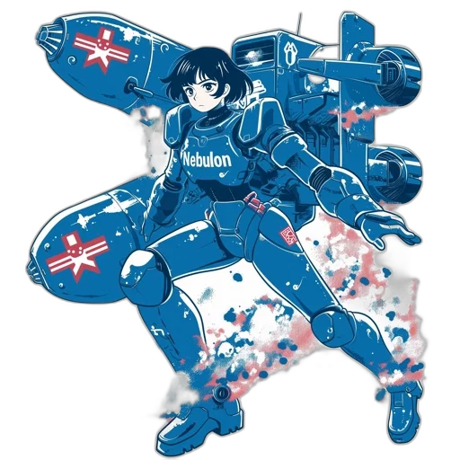 weapon, jacket, robot, staff, cartoon, anime, concept art, comic book art transparent PNG cut-out