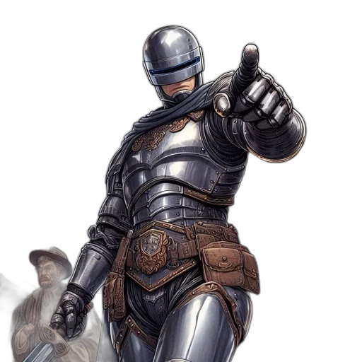 robot, weapon, sword, staff, concept art, fantasy art, comic book art, 3d render transparent PNG cut-out