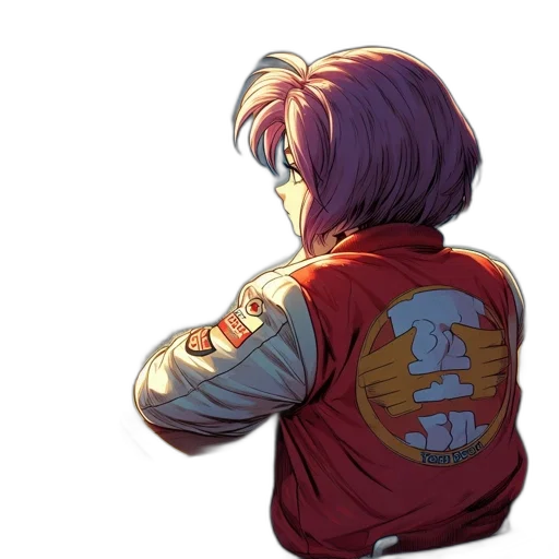jacket, weapon, robot, staff, vaporwave, watercolor, concept art, pixel art transparent PNG cut-out