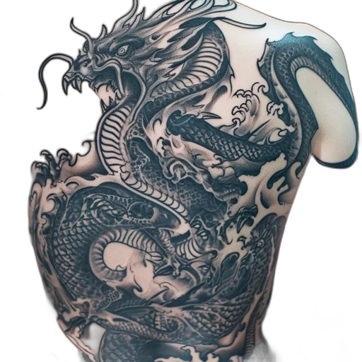 dragon, fantasy art, photorealistic, concept art, 3d render, tattoo, intertwined, waves transparent PNG cut-out