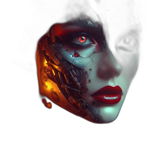 mask, face, robot, creature, concept art, photorealistic, fantasy art, cyberpunk transparent PNG cut-out