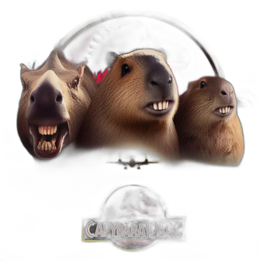 concept art, 3d render, photorealistic, three, capybaras, mimic, jurassic, park transparent PNG cut-out