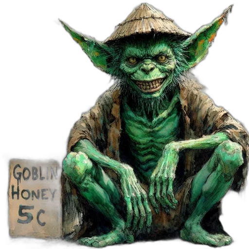concept art, 3d render, fantasy art, photorealistic, green, goblin-like, creature, sells transparent PNG cut-out