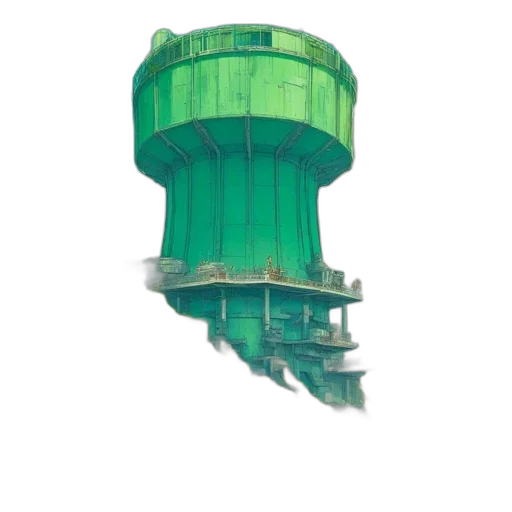 bottle, building, crown, umbrella, 3d render, concept art, photorealistic, green transparent PNG cut-out
