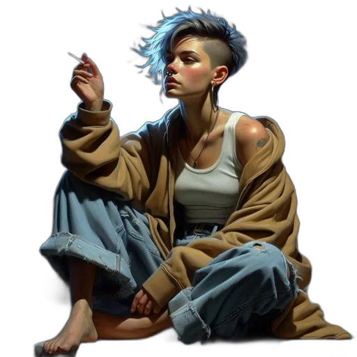 jacket, staff, weapon, jewelry, concept art, cyberpunk, fantasy art, photorealistic transparent PNG cut-out