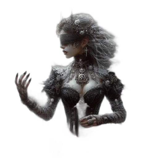 robot, dress, jewelry, mask, concept art, 3d render, fantasy art, comic book art transparent PNG cut-out