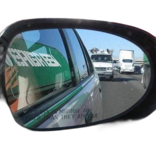 car, face, side, mirror, reflects, green, sign, word transparent PNG cut-out