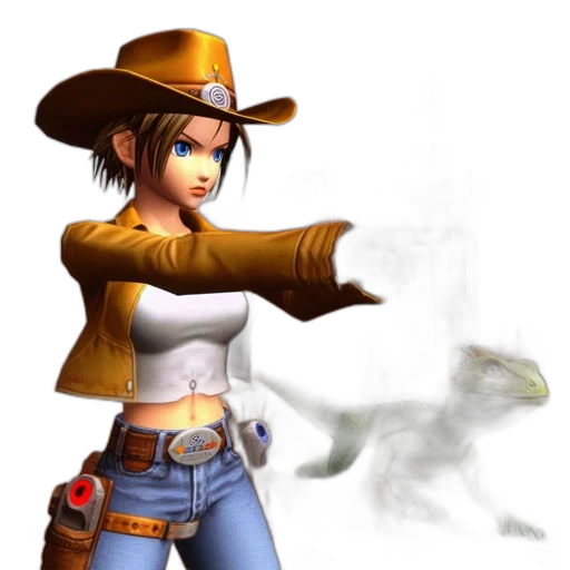 weapon, staff, concept art, fantasy art, photorealistic, 3d render, cowgirl, character transparent PNG cut-out