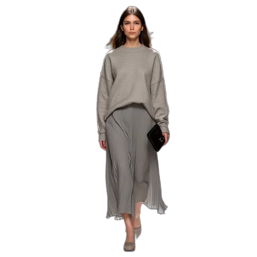dress, earth tones, monochrome, dark, woman, walking, down, runway transparent PNG cut-out