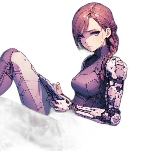 robot, dress, weapon, staff, concept art, cyberpunk, pixel art, comic book art transparent PNG cut-out