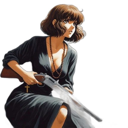 weapon, dress, staff, comic book art, concept art, fantasy art, photorealistic, determined transparent PNG cut-out