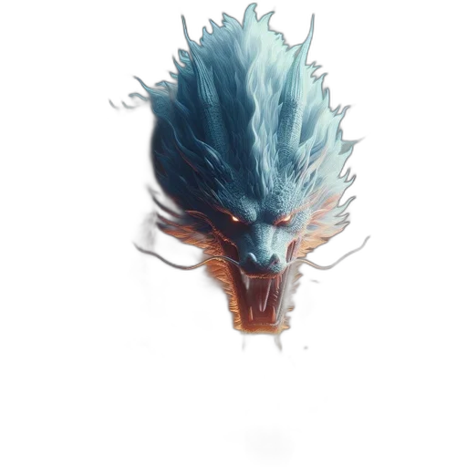 dragon, hair, creature, mask, concept art, fantasy art, 3d render, watercolor transparent PNG cut-out