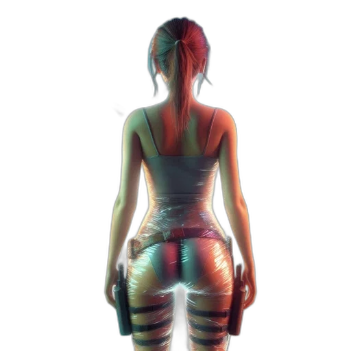 dress, robot, jacket, weapon, cyberpunk, concept art, 3d render, pixel art transparent PNG cut-out