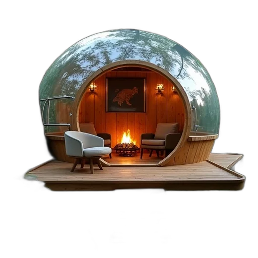 furniture, hat, 3d render, photorealistic, concept art, fire, cozy, treehouse transparent PNG cut-out