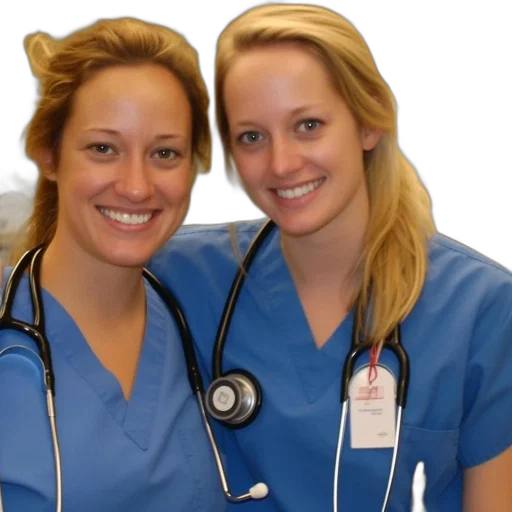 staff, two, nurses, blue, scrubs, stand, close, supportive transparent PNG cut-out