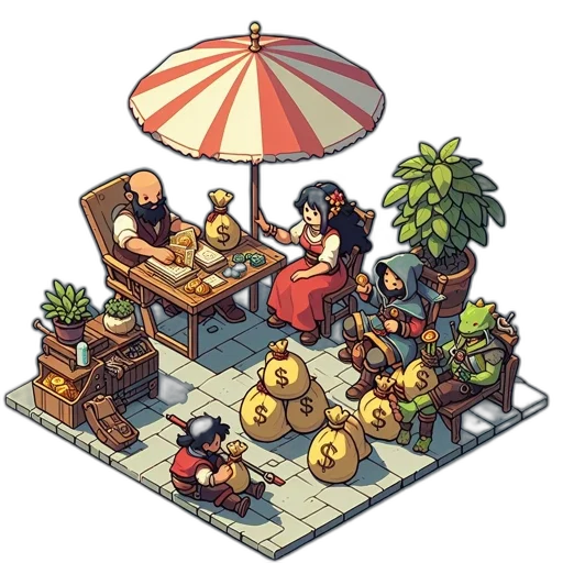 furniture, staff, food, umbrella, pixel art, concept art, fantasy art, 3d render transparent PNG cut-out