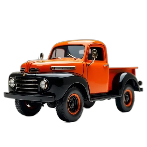 car, 3d render, photorealistic, model, truck, orange, black, two transparent PNG cut-out