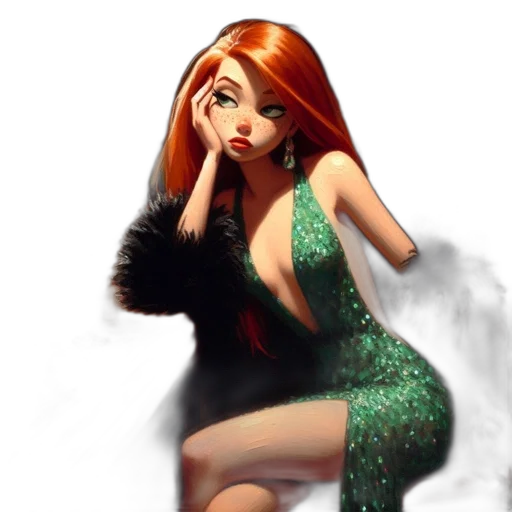 dress, concept art, fantasy art, cartoon, photorealistic, fire, green, woman transparent PNG cut-out