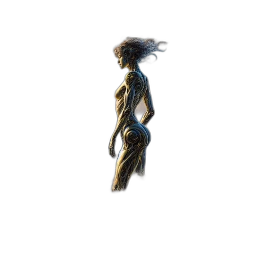 hair, staff, jewelry, dress, concept art, 3d render, pixel art, cyberpunk transparent PNG cut-out