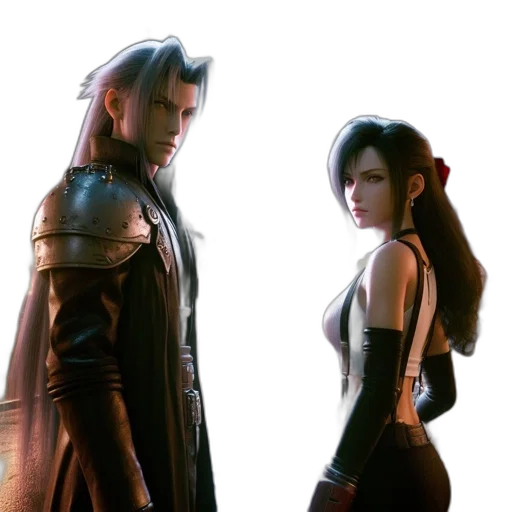 concept art, 3d render, cyberpunk, fantasy art, two, animated, characters, stand transparent PNG cut-out