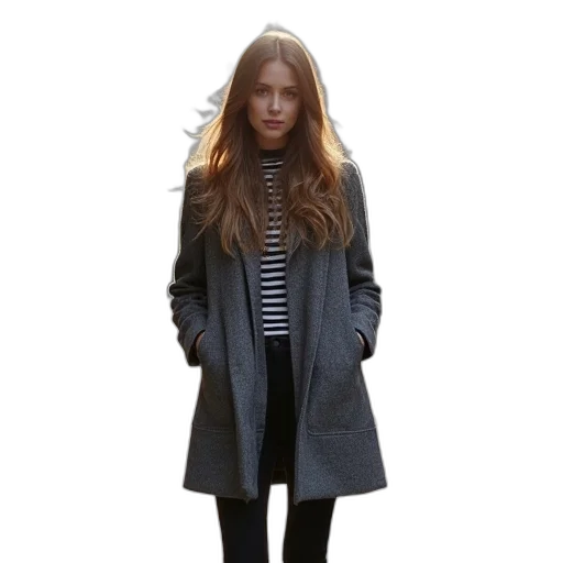 jacket, dress, staff, hair, photorealistic, dark, monochrome, woman transparent PNG cut-out