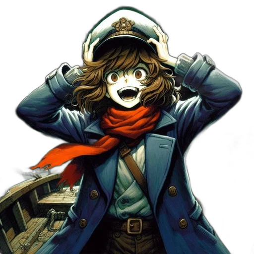 jacket, mask, hat, staff, comic book art, concept art, anime, cartoon transparent PNG cut-out