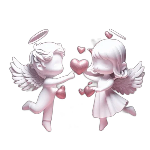 pixel art, concept art, fantasy art, 3d render, two, cupid-like, characters, exchange transparent PNG cut-out