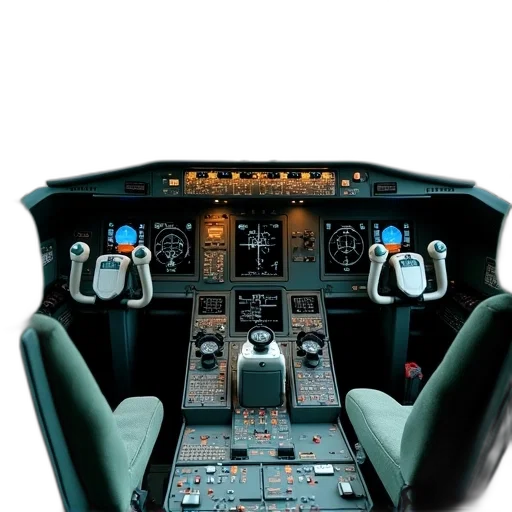 3d render, photorealistic, first, image, shows, interior, airplane, cockpit transparent PNG cut-out