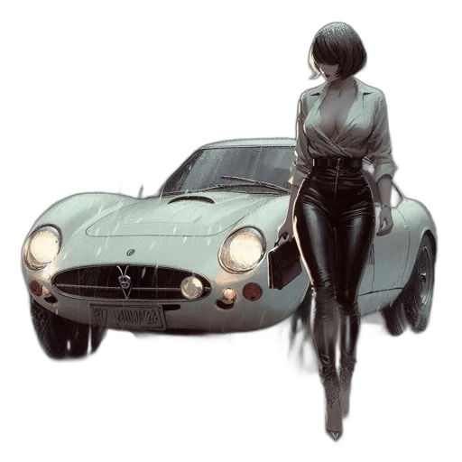 car, concept art, 3d render, photorealistic, fantasy art, monochrome, green, dark transparent PNG cut-out