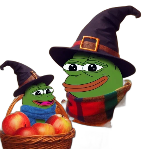 hat, food, two, animated, pepe, frog, characters, one transparent PNG cut-out
