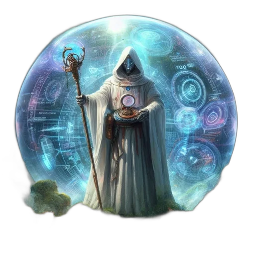 mask, staff, concept art, fantasy art, comic book art, pixel art, outer space, dense transparent PNG cut-out