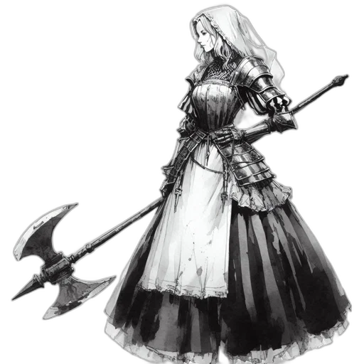 staff, sword, dress, weapon, concept art, fantasy art, pixel art, pencil sketch transparent PNG cut-out