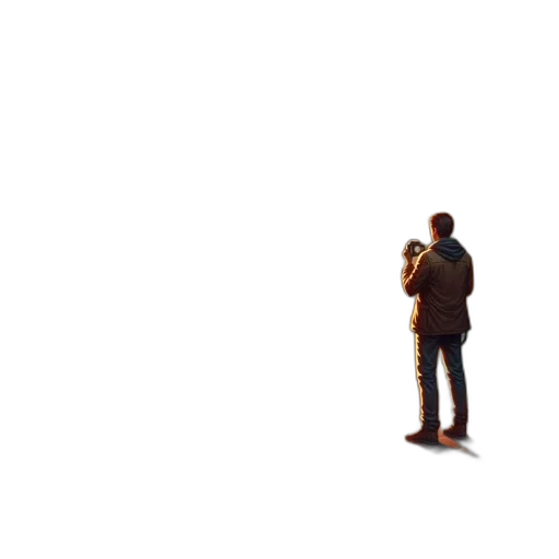 jacket, robot, weapon, staff, pixel art, 3d render, concept art, photorealistic transparent PNG cut-out