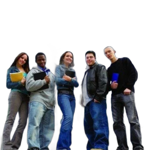 staff, jacket, group, young, adults, holds, books, front transparent PNG cut-out