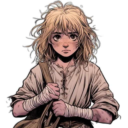 staff, jacket, hair, weapon, comic book art, concept art, fantasy art, watercolor transparent PNG cut-out