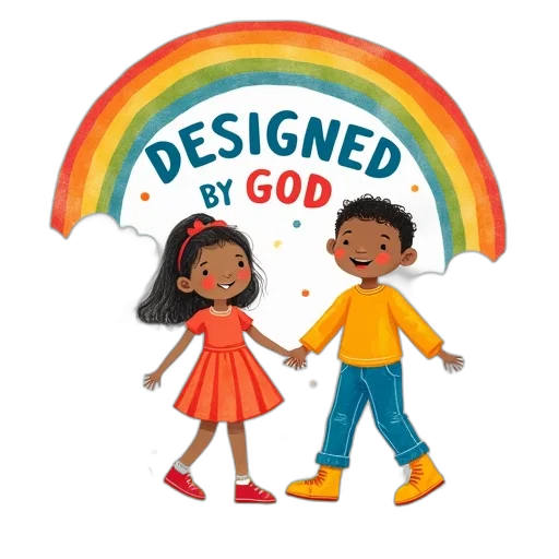 colorful, children, book, cover, featuring, two, holding, hands transparent PNG cut-out