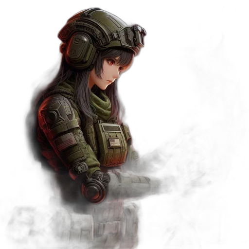 weapon, face, jacket, robot, concept art, fantasy art, pixel art, photorealistic transparent PNG cut-out