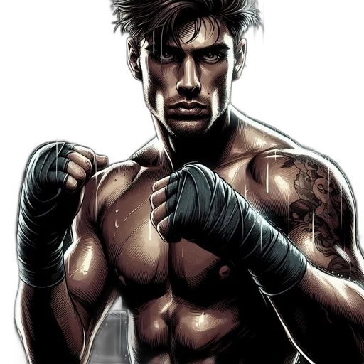 comic book art, photorealistic, cartoon, concept art, muscular, man, boxer, stance transparent PNG cut-out