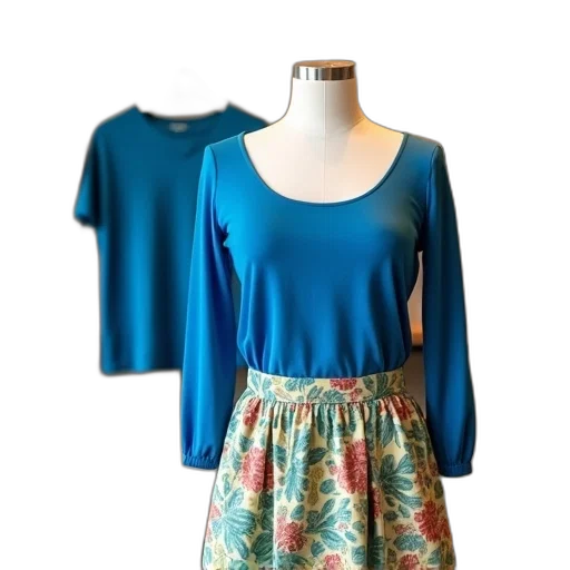 dress, blue, top, floral, skirt, displayed, mannequin, store transparent PNG cut-out