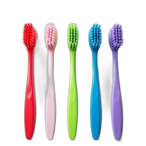neon, set, five, toothbrushes, different, colored, bristles, handles transparent PNG cut-out