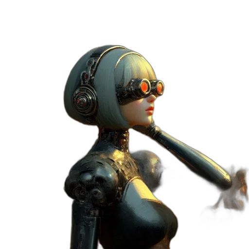 robot, staff, dress, weapon, concept art, 3d render, cyberpunk, fantasy art transparent PNG cut-out