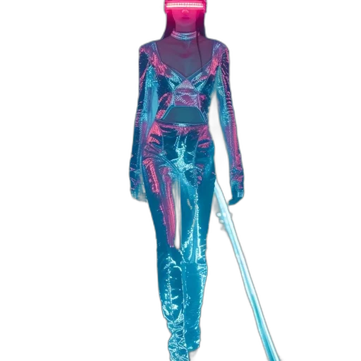robot, staff, sword, weapon, vaporwave, cyberpunk, concept art, 3d render transparent PNG cut-out