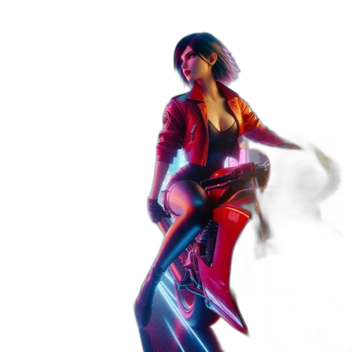 weapon, dress, jacket, concept art, cyberpunk, fantasy art, 3d render, neon lights transparent PNG cut-out