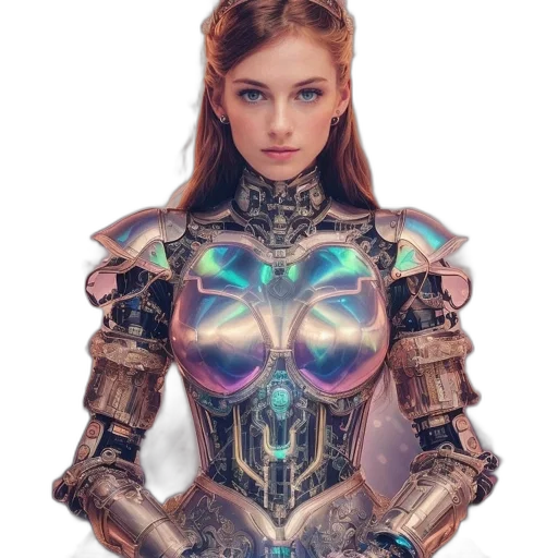 robot, jewelry, dress, face, fantasy art, cyberpunk, concept art, comic book art transparent PNG cut-out