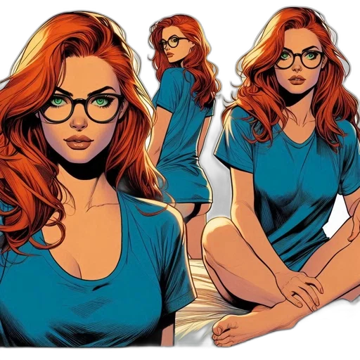 comic book art, cartoon, concept art, fantasy art, woman, red, hair, green transparent PNG cut-out