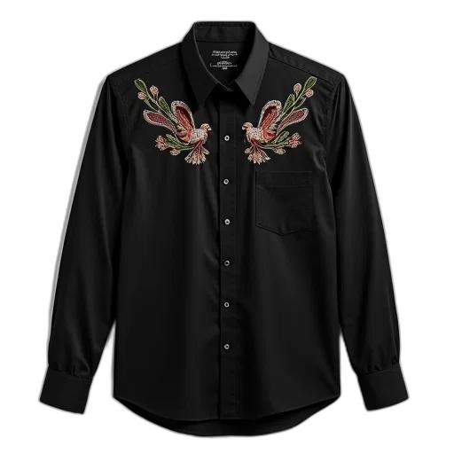 jacket, black, dress, shirt, decorative, embroidered, design, front transparent PNG cut-out
