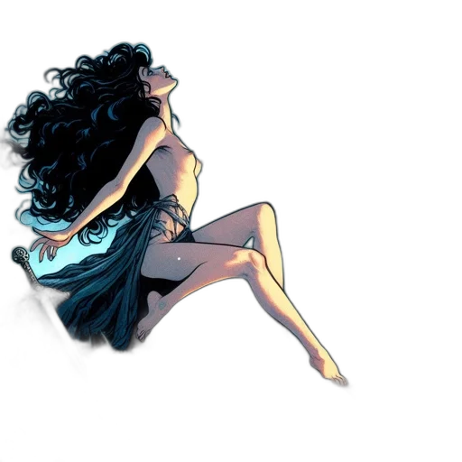 dress, comic book art, concept art, fantasy art, watercolor, underwater, nude, woman transparent PNG cut-out