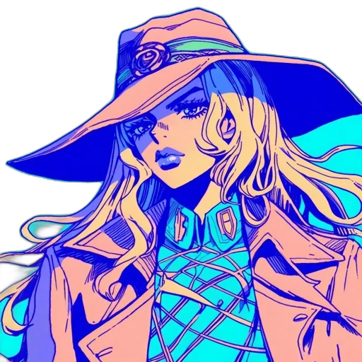 hat, jacket, staff, vaporwave, cyberpunk, comic book art, anime, neon lights transparent PNG cut-out