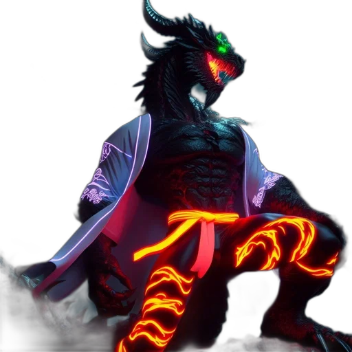 dragon, creature, staff, fantasy art, concept art, pixel art, cyberpunk, neon lights transparent PNG cut-out